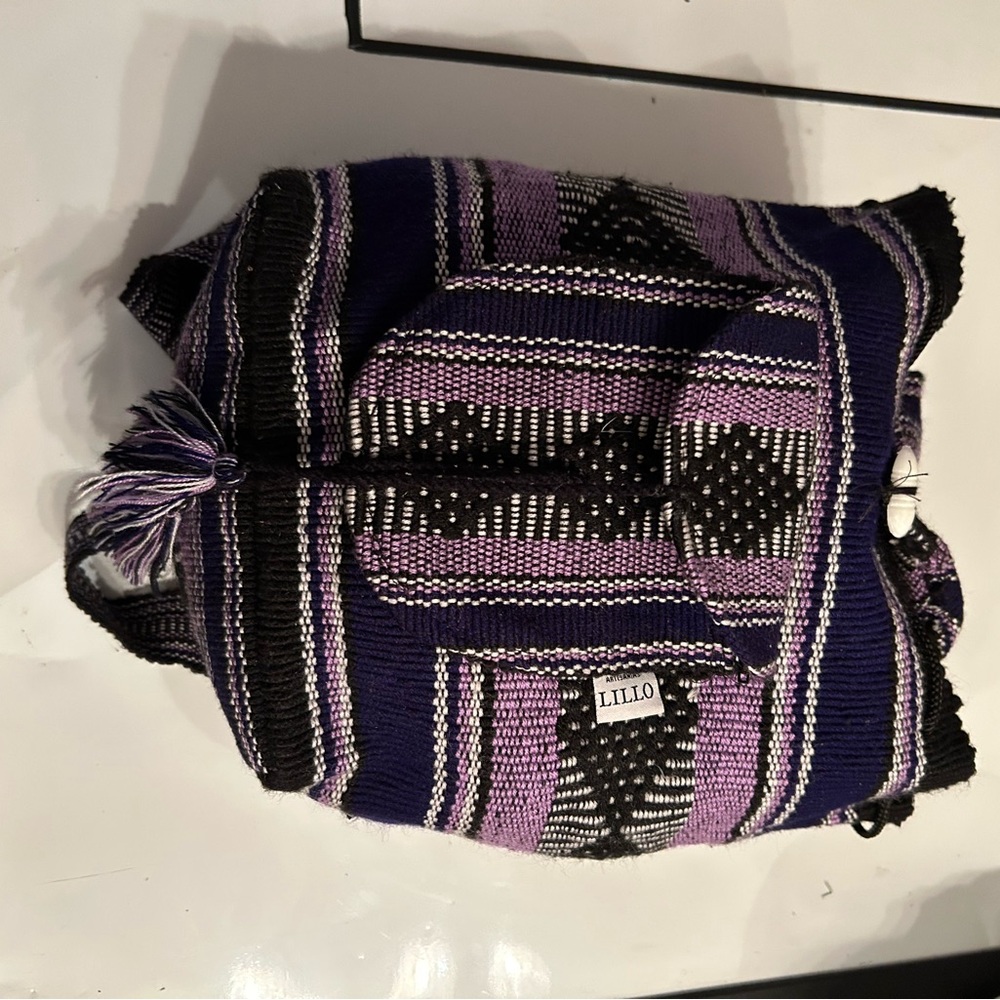 Purple and Black Geometric Backpack with Ethnic Weave